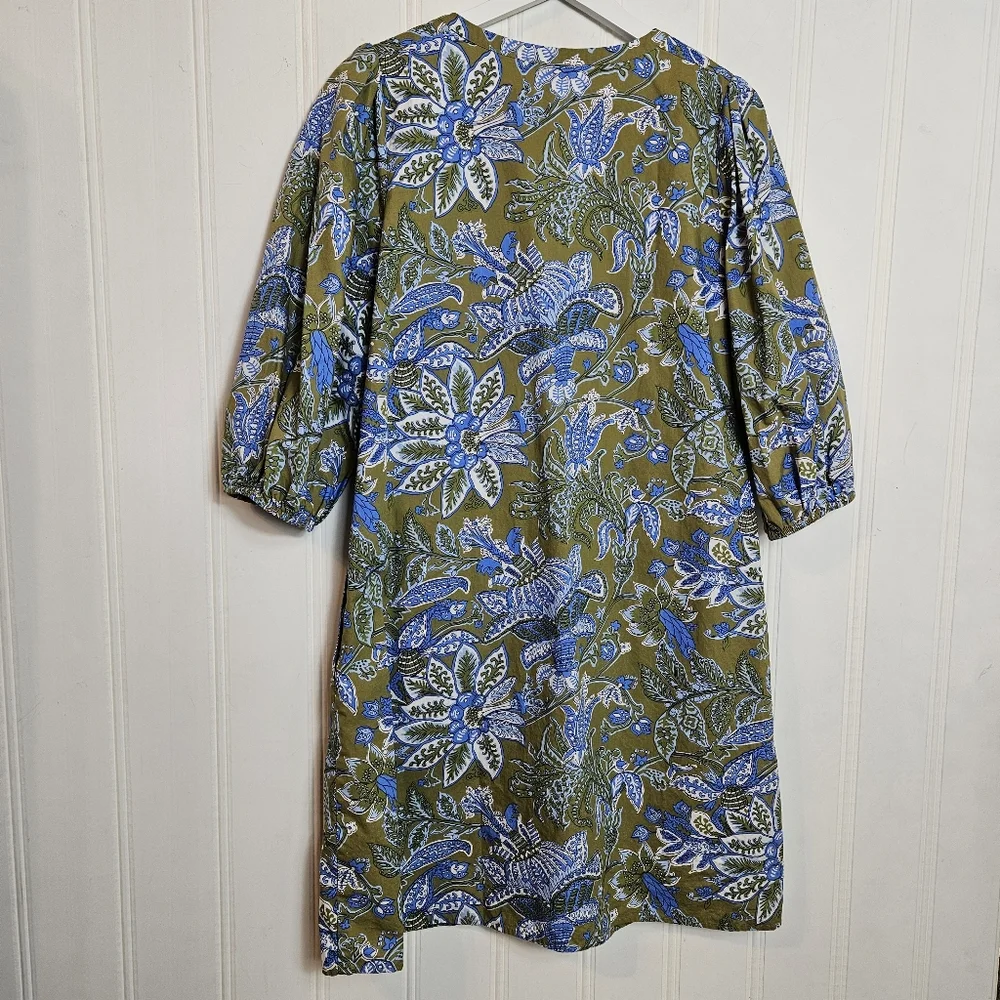 Talbots Petite 14P Floral Poplin Shirtdress Tie Waist Cotton Pockets